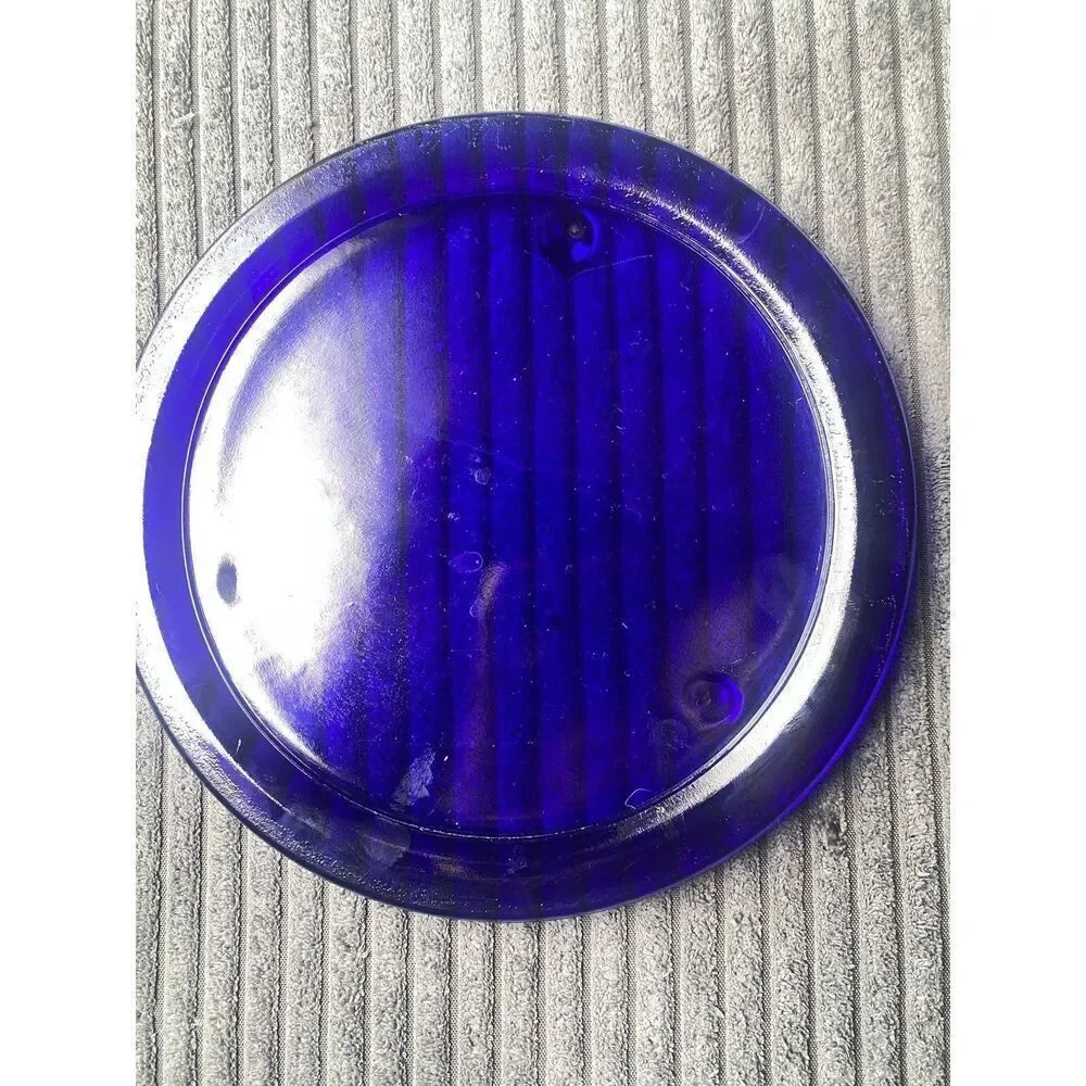 Vintage 90s colored Glass Candle Holder Plates Whimsigoth cobalt green plate lot